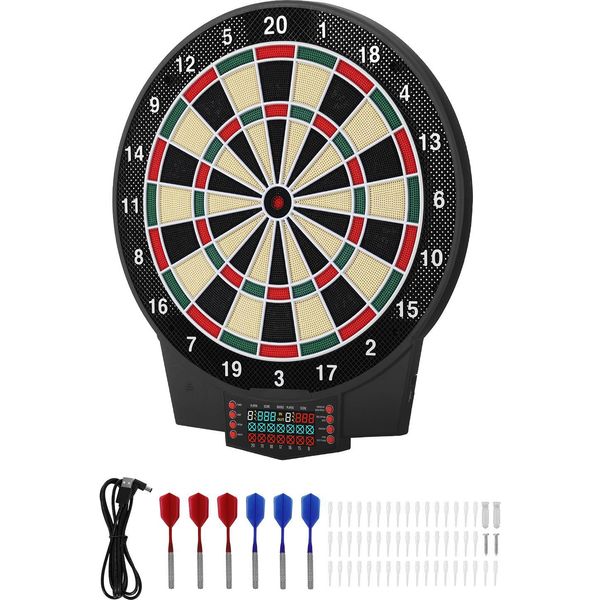 Tabellone Elettronico Per Freccette Succebuy, Tabellone Elettronico Da 393 Mm Con 43 Giochi E Oltre 320 Varianti Per Un Massimo Di 8 Giocatori, Incluse 6 Freccette Con Voli E 50 Punte Morbide, Display Lcd A Colori Per Feste Egiochi-image