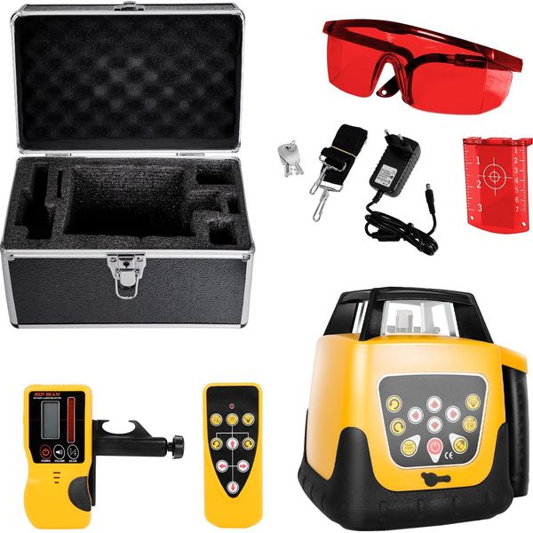 Succebuy Dispositivo Laser Rotante Di Livellamento Con Raggio Rosso, 300 M Di Portata, Inclinazione Regolabile, Rotazione Di 360°, Funzione Di Autolivellamento, Angolo Di Scansione Variabile, Incluso Telecomando, Ricevitore E Borsa Di Trasporto-image