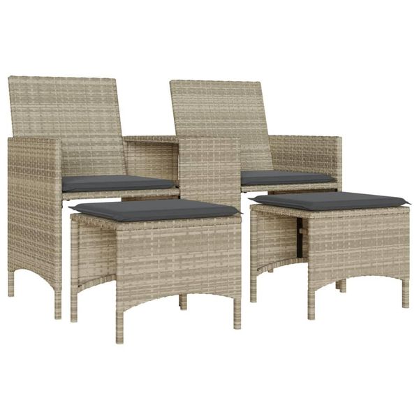 Vidaxl Divano Da Giardino A 2 Posti Con Tavolo E Sgabelli In Rattan Grigio Chiaro-image