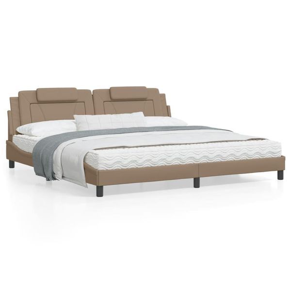 The Living Store Struttura Letto Con Led Cappuccino-Marrone 200X200 Cm In Ecopelle-image
