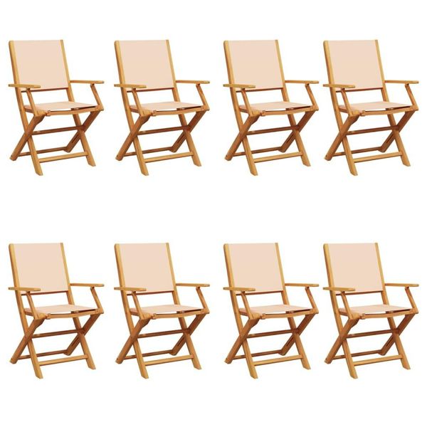 Vidaxl Sedie Da Giardino 8 Pz. Pieghevoli In Tessuto Beige E Legno Massiccio-image
