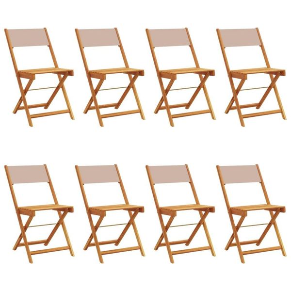 Vidaxl Sedie Da Giardino 8 Pz. Pieghevoli In Tessuto Taupe E Legno Massiccio-image