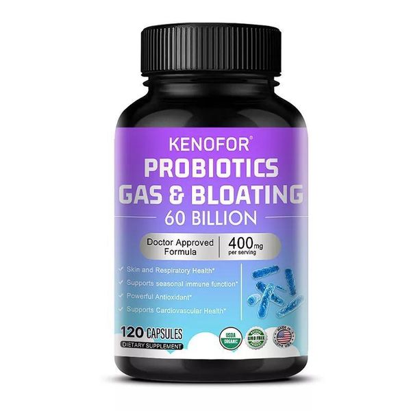 Probiotics Gas & Bloating (120 Capsule) Integratore Alimentare, Probiotici, Digestione, Stomaco, Intestino, Salute Digestiva, Gonfiore, Salute Dell'intestino-image