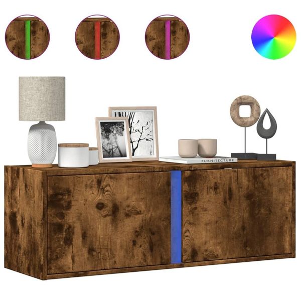 Vidaxl Mobile Tv A Parete Con Illuminazione Led Rovere Fumé 100X31X35 Cm-image