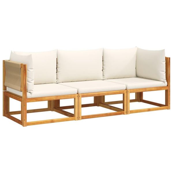 Vidaxl Set Di Divani Da Giardino A 3 Pezzi Con Cuscini In Legno Di Acacia E Corda-image