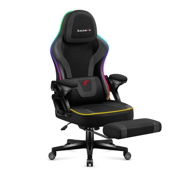 Huzaro Force 4.6 Rgb | Led Gaming Chair Sedia Ergonomica Per Pc | Music Sync | Poggiapiedi Funzione Dondolo Schienale Regolabile | Fino A 130 Kg | Nero-image