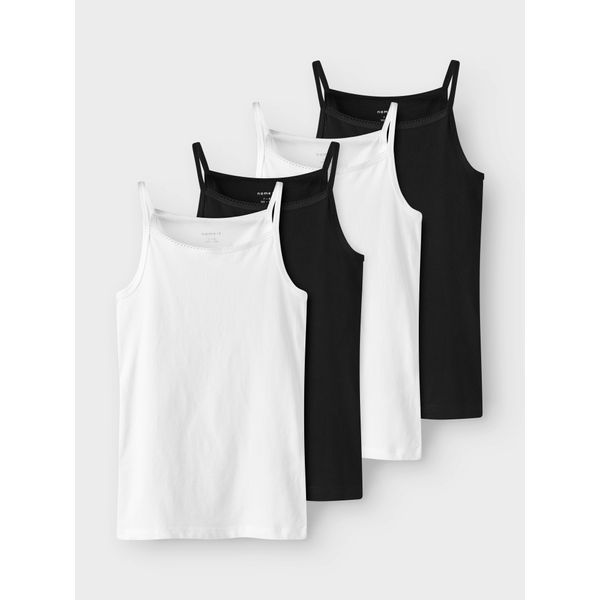 Unterhemd Name It "Nkfstrap Top 4P Black White Solid Noos", MäDchen, Gr. 86, 4 Stk., N-Gr, Schwarz, Jersey, Obermaterial: 95% Baumwolle, 5% Elasthan, Unifarben, Normal, Rundhals, Unterhemden Unterhemd-image