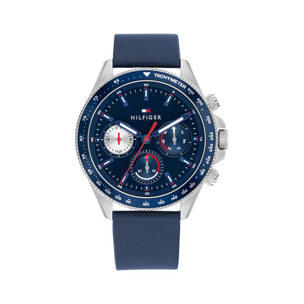 Multifunktionsuhr Tommy Hilfiger "Clark", Blau, Silberfarben, Armbanduhren, Herren, Quarzuhr, Armbanduhr, Herrenuhr, Lederarmband, Analog-image
