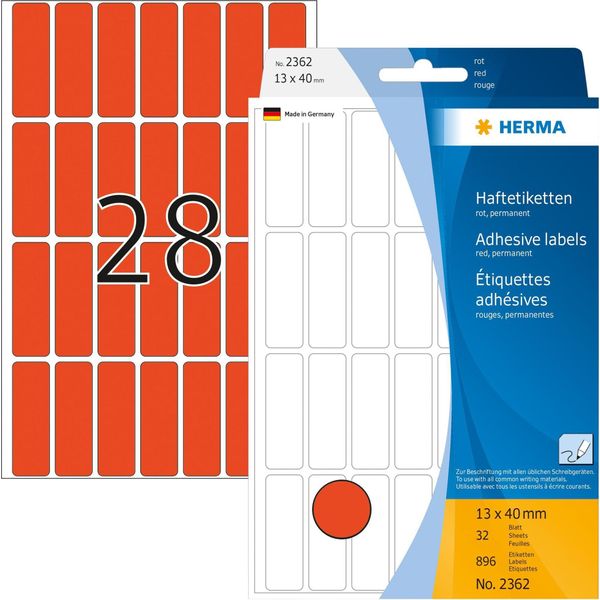 Herma 2362 Herma Vielzweck-Etiketten, 13 X 40 Mm, Rot, GroßPackung-image