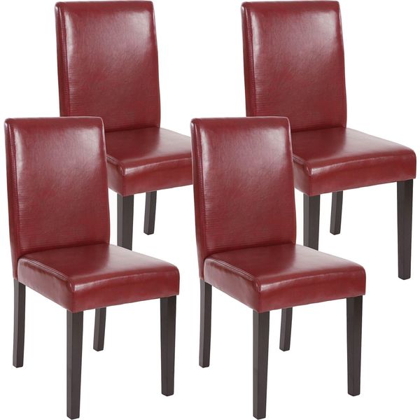 Set Di 4 Sedie Per Sala Da Pranzo Sedia Da Cucina Littau ~ Pelle Finta, Rosso-Marrone, Gambe Scure-image