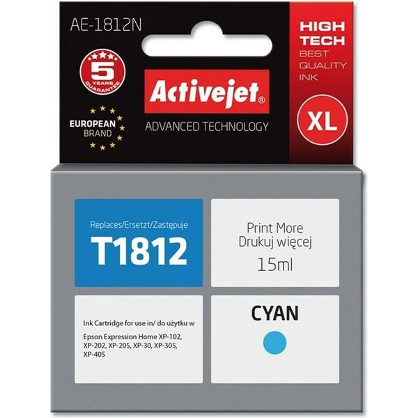 Activejet AE-1812N Ink (Replacement For Epson 18XL T1812; Supreme; 15 Ml; Cyan)-image