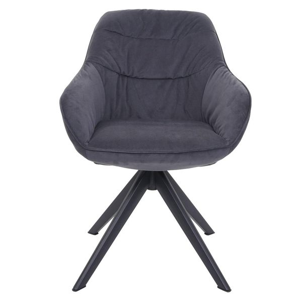 Sedia Da Pranzo HWC-K28, Sedia Da Cucina Sedia Imbottita Sedia Con Braccioli, Girevole, Metallo ~ Tessuto/Tessuto Grigio-image