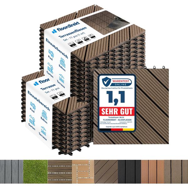 Piastrelle Wpc Piastrelle Per Terrazze Piastrelle Per Balconi Resistenti Alle Intemperie Classic Marrone Scuro 30X30 Cm 22 Pezzi (2M²)-image
