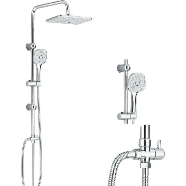 Set Di Miscelatori Per Doccia Da Bagno, A Parete, Soffione A Pioggia, Con Doccetta, Cromato-image