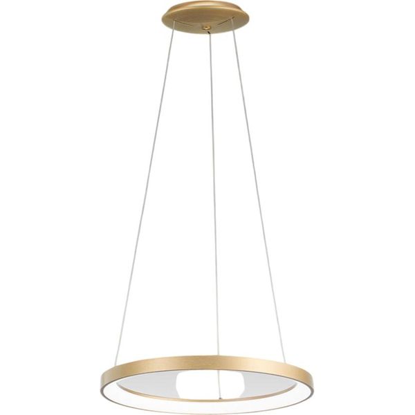 Krizia - Lampada A Sospensione Led 50W Dimmerabile - 2900Lm, Luce Calda 3000K, Anello Oro Spazzolato, Diffusore Opale, D. 60 Cm, IP20-image