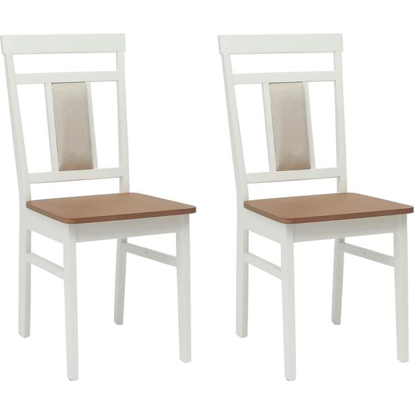 Vidaxl Sedia Da Pranzo 2 Pezzi In Legno Massiccio Di Gomma Bianco E Naturale-image