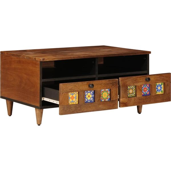 Vidaxl Mobile Tv Con Ripiano In Noce 70 X 33,5 X 46 Cm In Legno Massiccio Di Mango-image