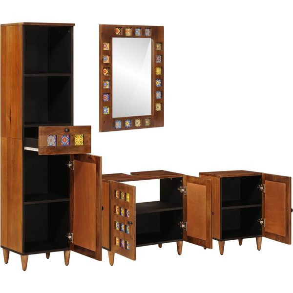 Vidaxl Set Di Mobili Da Bagno Con Ripiano 4 Pezzi In Legno Massiccio Di Noce Mango-image