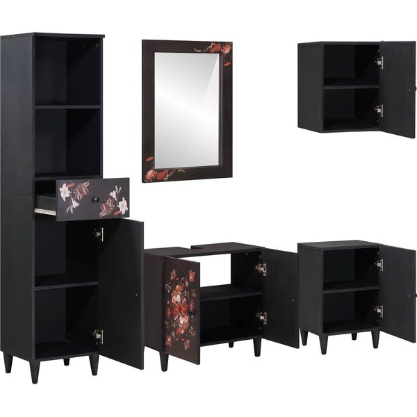 Vidaxl Set Di Armadietti Da Bagno Con Cassetti 5 Pezzi In Legno Massiccio Di Mango-image