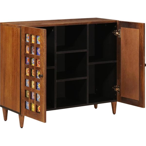 Vidaxl Credenza Con Ripiano In Noce 90 X 33,5 X 75 Cm In Legno Massiccio Di Mango-image