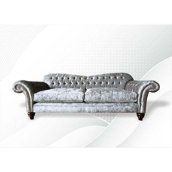 Divano A Tre Posti Divano A 3 Posti Chesterfield Imbottito Set Di Sedute Velluto Grigio Nuovo-image