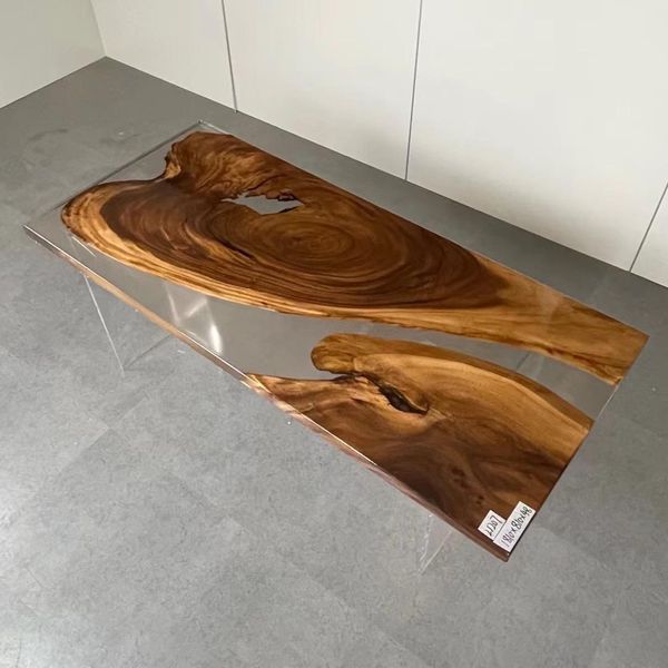 Tavolo Da Pranzo In Resina Epossidica In Vero Legno Massiccio Mobili A Cascata Tavolo Epossidico 181X81Cm-image