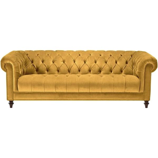 Giallo Tre Posti In Tessuto Salotto Design Divani Imbottiti Divano Chesterfield-image