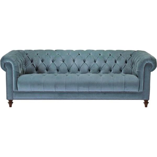 Chesterfield Turchese Design Divano Imbottito Divano Nuovo Tre Posti Tessuto Soggiorno-image