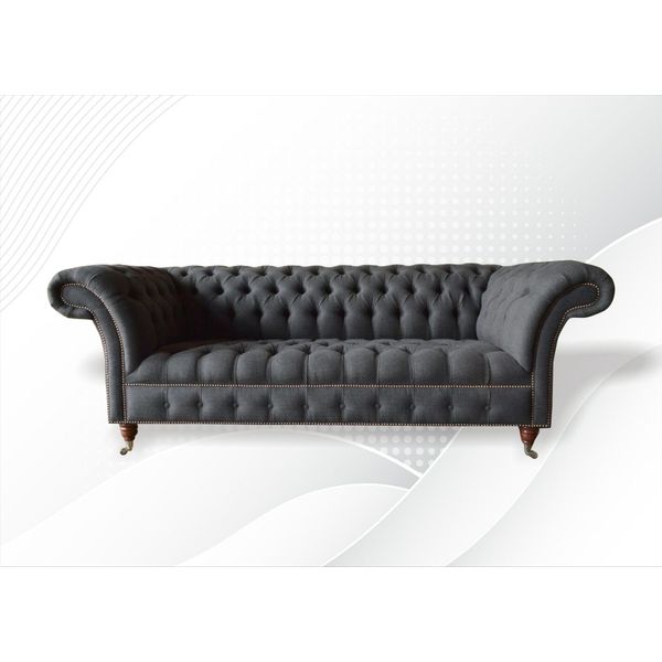 Divano Chesterfield 3 Posti In Tessuto Grigio Scuro Design Moderno Divano Mobili Designer-image