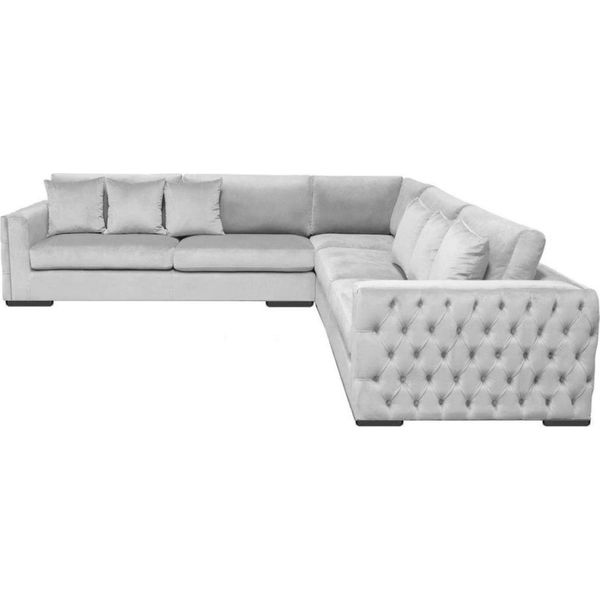 Divano Angolare Argento Divano Suite Angolare Imbottitura Zona Giorno Tessuto Velluto Arredamento Design-image