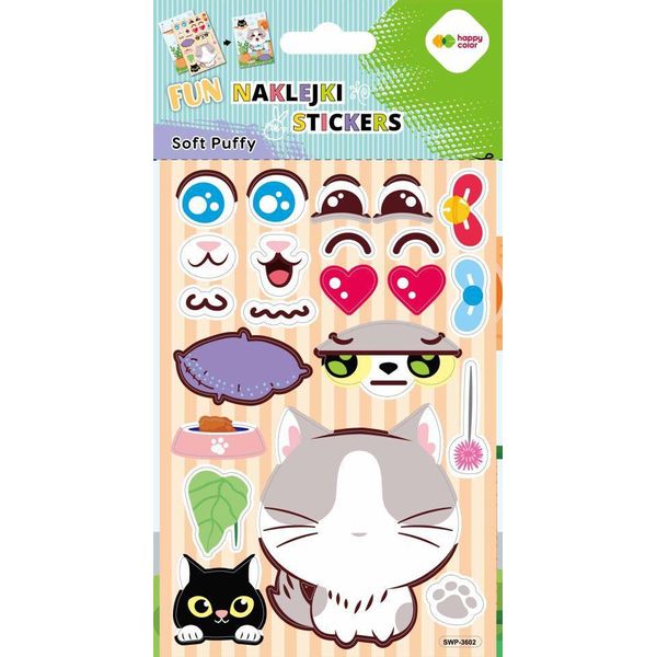 Morbido Puffy Fun 3D Cat Play Gatto Adesivi Decorativi Happy Color-image