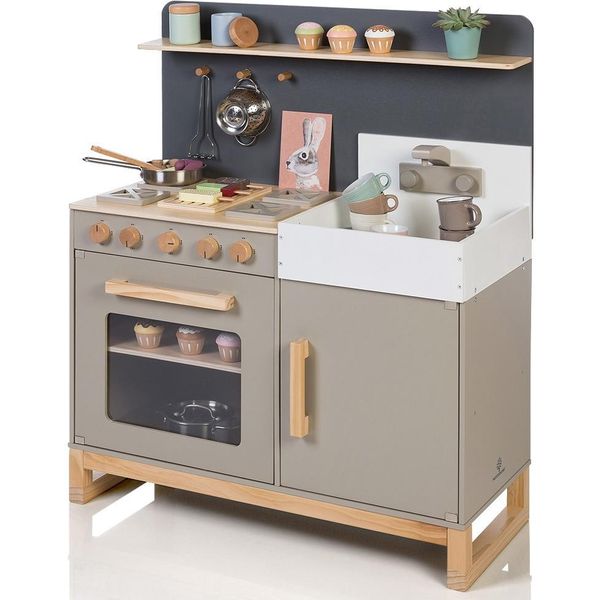 SpielküChe Musterkind "Linum, Warmgrau/Natur", Beige (Natur, Grau), SpielküChen, Kinderb:76Cm H:90Cm T:36Cm, Holz, B:76Cm H:90Cm T:36Cm-image