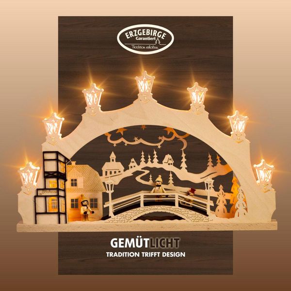 Led Schwibbogen Weigla "Winterkind Mit Handgedrechselten Figuren, Lichterbogen,Made In Germany", Braun (Natur, Braun, Schwarz), B:52Cm H:32Cm T:6Cm, Holzwerkstoff, SchwibböGen, Erzgebirge Garantiert, Weihnachtsdeko Innen, Weihnachtsbeleuchtung-image