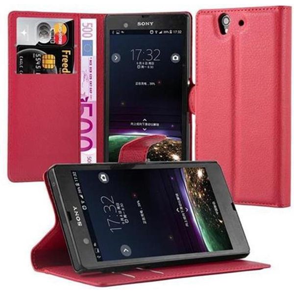 Cadorabo Custodia Per Sony Xperia Z Custodia Protettiva In Rosso Custodia Per Cellulare Custodia Cover Chiusura Magnetica-image