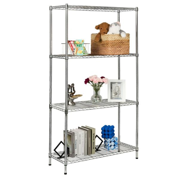 Scaffale In Rete Everest Soluzione Di Stoccaggio Robusta E Dal Design Moderno Cromato 4 Ripiani 90 X 35 X 160 Cm-image
