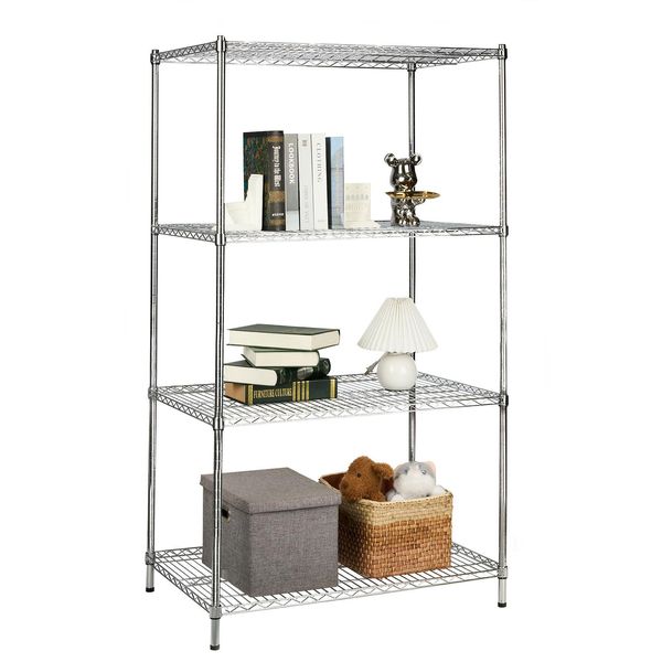 Scaffale In Rete Everest Soluzione Di Stoccaggio Robusta Dal Design Moderno Cromato 4 Ripiani 90 X 60 X 160 Cm-image