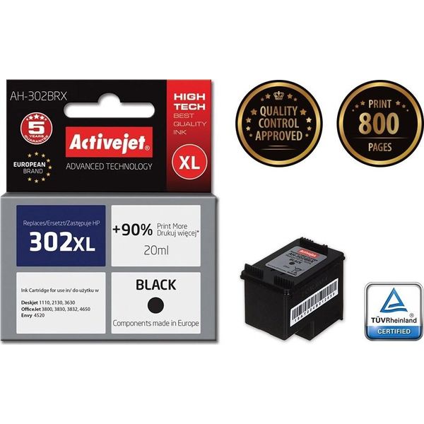 Activejet AH-302BRX Ink For Hp Printer; Hp 302XL F6U68AE Replacement; Premium; 20 Ml; Black-image