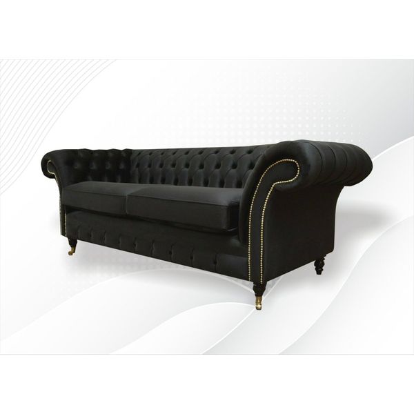 Divano Chesterfield Divani Imbottiti Divano Classico Tessile Nero 3 Posti 225Cm-image