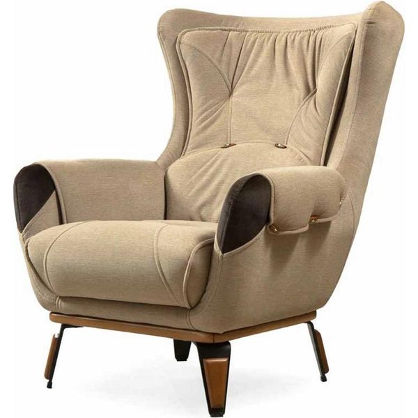 Poltrona Seduta Classica Televisione Soggiorno Tappezzeria Posto Singolo Tessuto Beige Lusso-image