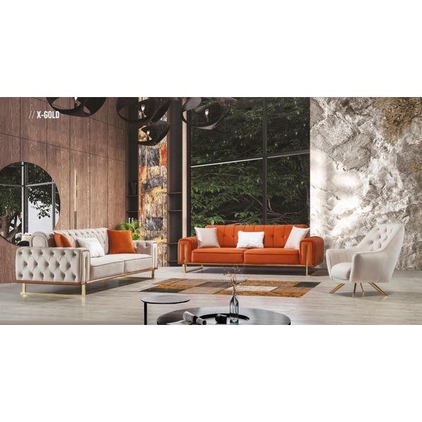Divano Beige 3 Posti Soggiorno Design Chesterfield Stile Italiano-image