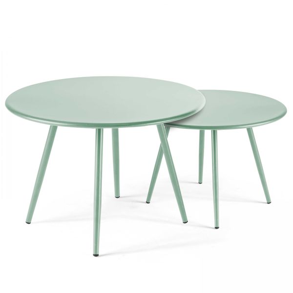 Set Di 2 Tavolini Bassi Rotondi In Acciaio Verde Salvia Da 50 Cm - Oviala Palavas-image