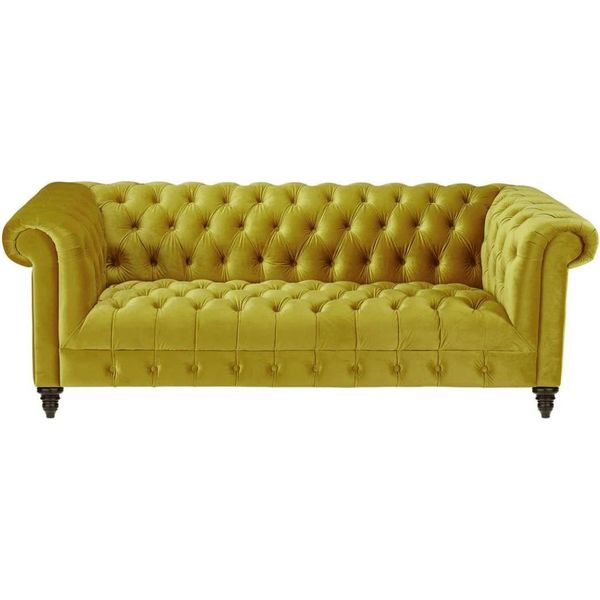Divano Giallo A Tre Posti Chesterfield Design Moderno Divano In Tessuto Nuovi Mobili Originali-image