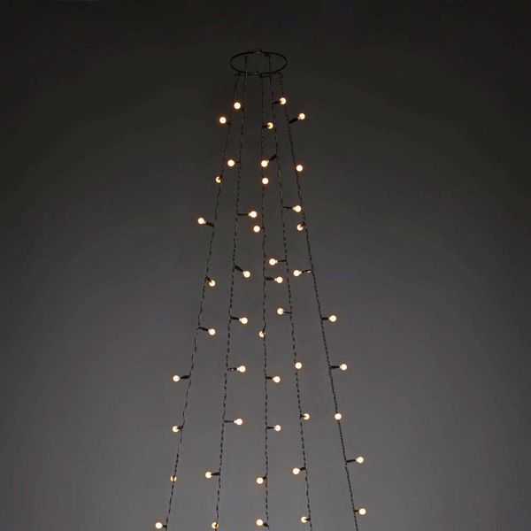 Konstsmide Led Albero Mantello Con Anello Ø 11, Con Globi, 5 Fili Da 50 Diodi Ciascuno, Preassemblati, 250 Diodi Color Ambra, Trasformatore 30V_Interno, Cavo Verde - 6369-820-image
