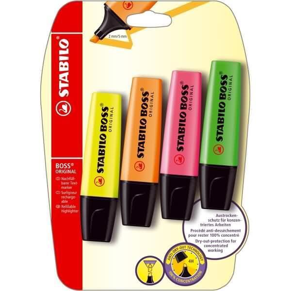 Evidenziatore - Stabilo Boss Original - Confezione Da 4 - Verde, Rosa, Arancione, Giallo-image