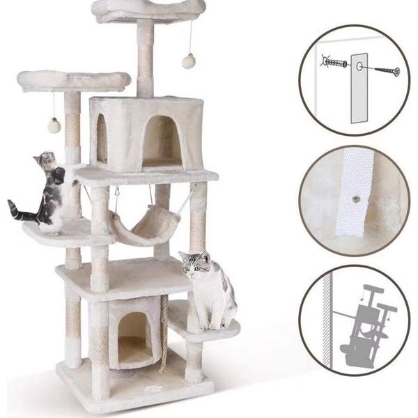 Albero Gattonante Per Gatti Pedy - Torre Di Arrampicata Di 170 Cm Con Tiragraffi, Amaca E Casetta - Robusto Albero Per Gatti Da Interno - Grigio Scuro-image