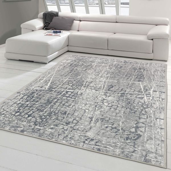 Tappeto Moderno Di Design A Motivi Astratti In Antracite Dimensioni - 160X230 Cm-image
