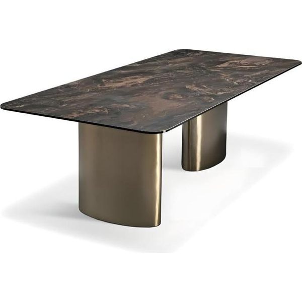 Tavolo Da Pranzo Sala Da Pranzo Legno Tavoli Da Pranzo Stile Moderno Design Marrone Acciaio Inox-image