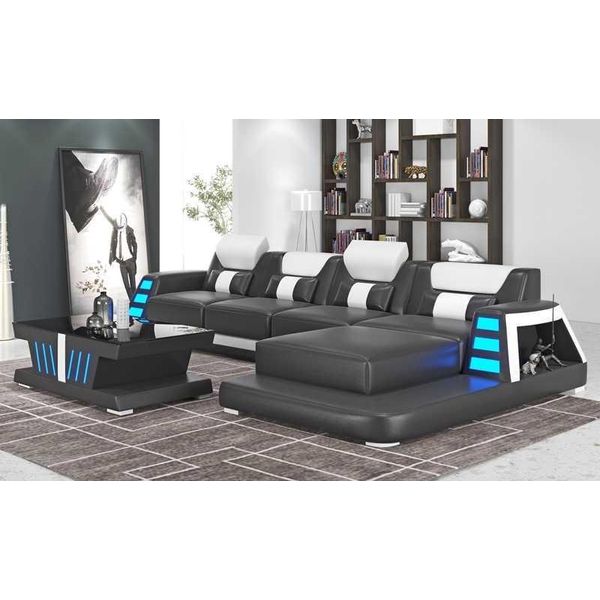Divano Angolare In Pelle A L Nero Lusso Moderno Set-image