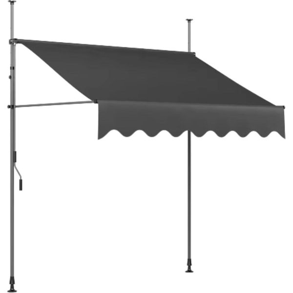 Tenda Da Balcone Estensibile A Mano - Protezione Solare Per Terrazza E Giardino - Regolabile In Altezza Senza Forare - Poliestere/Alluminio/Acciaio - Grigio - 400X120Cm-image
