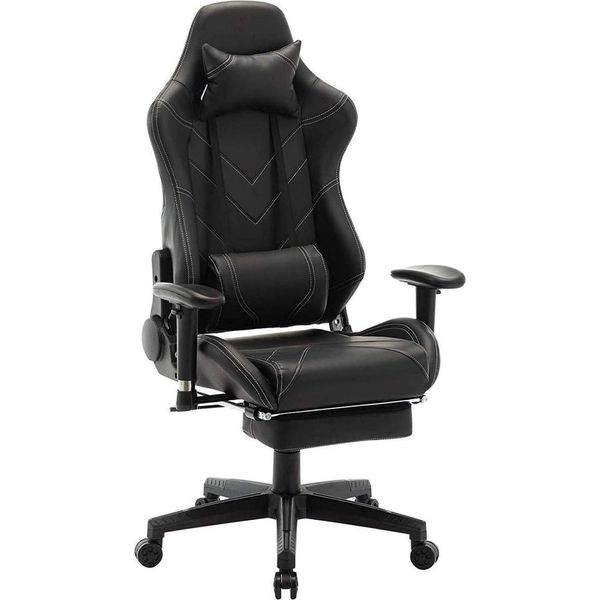 Sedia Da Gioco Happyment Luxe - Sedia Ergonomica Da Gioco E Da Ufficio Con Poggiapiedi - Regolabile In Altezza - Nero - Pelle Finta-image